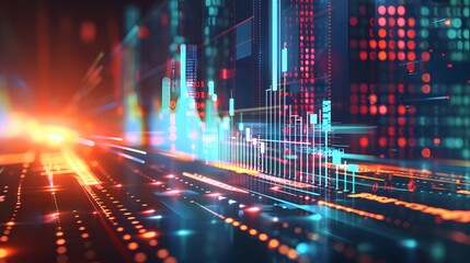 Fototapeta premium Bar Graph With Data Points and Illuminated Trading Charts