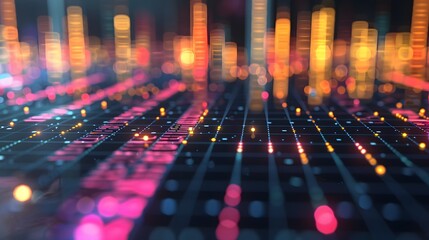 Fototapeta premium Bar Graph With Data Points and Illuminated Trading Charts