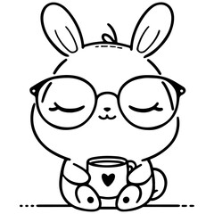Coffee Bunny Vector Illustration Funny Rabbit Enjoying Morning Coffee, Perfect for Cafe Decor