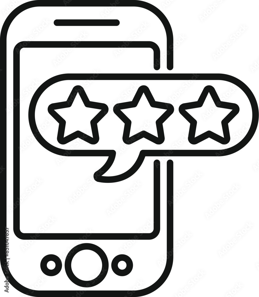 Poster mobile rating and review icon with star app feedback for customer phone outline vector user quality 