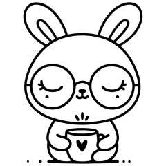 Coffee Bunny Vector Illustration Funny Rabbit Enjoying Morning Coffee, Perfect for Cafe Decor