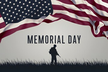 American flag waving, soldier silhouette underneath, Bold text: "Remember." Subtext: honoring those who served.