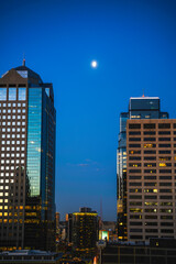 Kansas City Missouri Skyline and Skyscrapers at Twilight: The modern metropolis cityscape with...