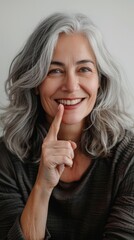 Naklejka premium Makeup, studio portrait, and mature joyful woman with anti-aging routine, skincare shine, or face cleanse. Collagen, wellness, and aesthetic model with skin foundation on white background.