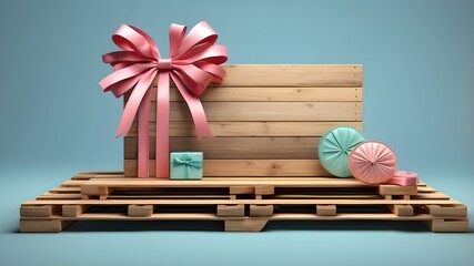 Realista 3D pallet with ribbon to display products for the June festival