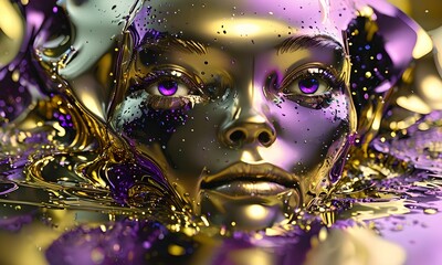 wallpaper depicting an alien face in flowing, swirling abstract art. All with gold and purple.