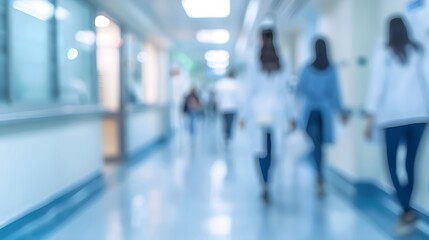 blurred image of doctor and patient people rush walking on hospital