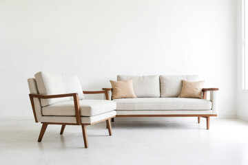 White sofa and armchair in a minimalist living room