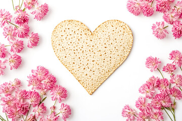 Matzah Heart with Pink Flowers