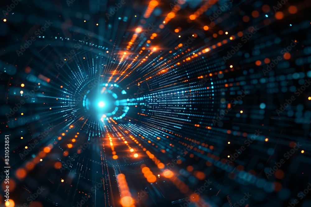 Poster abstract digital technology background showcasing futuristic data flow and connections with vibrant 