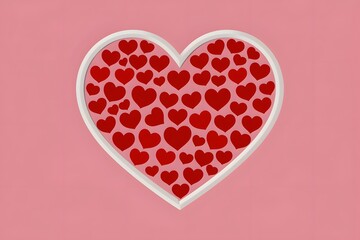 Heart frame filled with red hearts on pink background, expressing love and affection.