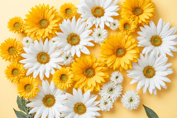 Fototapeta premium White and Yellow Flowers on Yellow Background