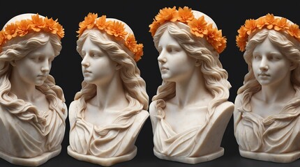 orange flowers crown wreath of angel marble sculpture statue art