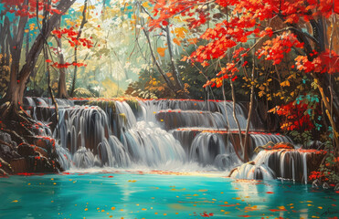 waterfall in the park. Created with Ai