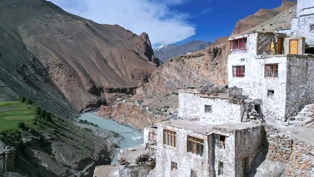 Fuktal Buddhist Monastery, Zanskar from the air, Himalayas from drone, Tibet