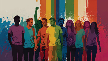 Naklejka premium lgbtq, pride, lesbian, gay, bisexual, transgender, rainbow, queer, community, diversity, rights, gender, homosexual, people, together, friend, equality, relationships, love, illustration, vector, unit