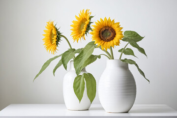 Sunflowers in White Vases