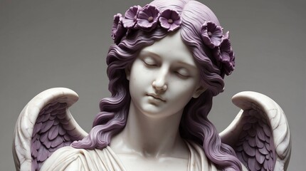 purple flowers crown wreath of angel marble sculpture statue art