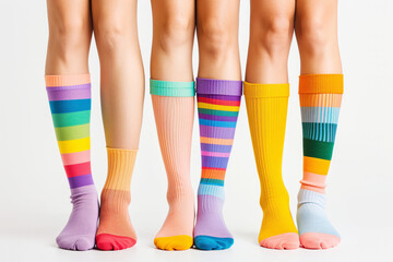 Three pair legs in colorful socks