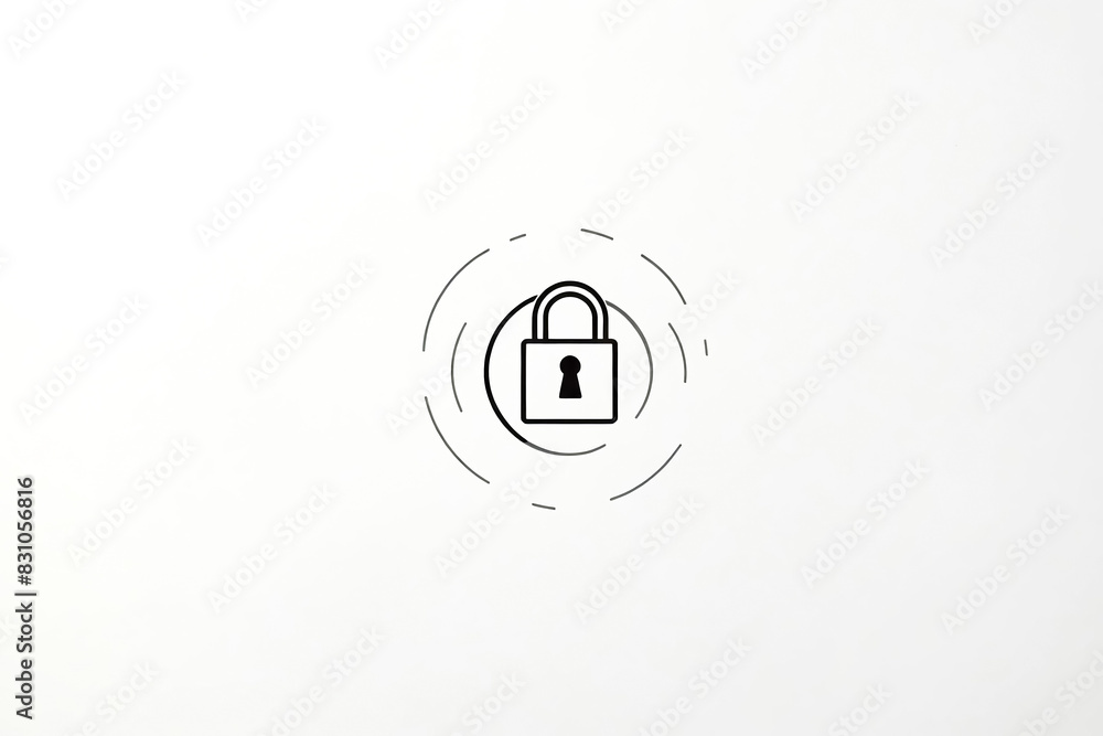 Poster lock icon with concentric circles - white background