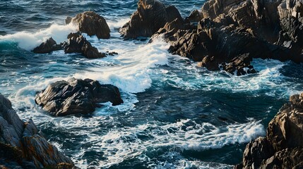 rocky coastline waves blue pic