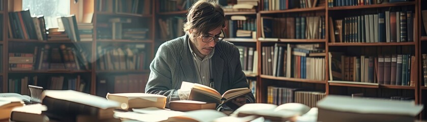A journalist reviewing sources, copy space, factchecking theme, ethereal, composite, quiet office backdrop