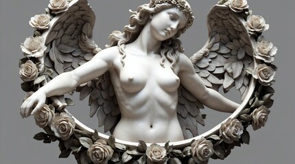 silver flowers crown wreath of angel marble sculpture statue art