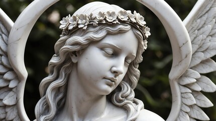 silver flowers crown wreath of angel marble sculpture statue art