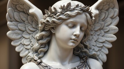 silver leaves crown wreath of angel marble sculpture statue art