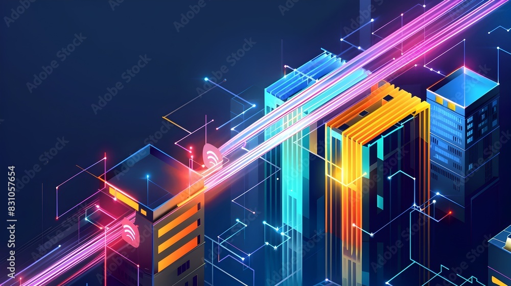 Poster futuristic digital architecture showcasing innovative urban structures and technological