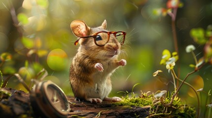 Whimsical Mouse with Glasses in Enchanted Forest