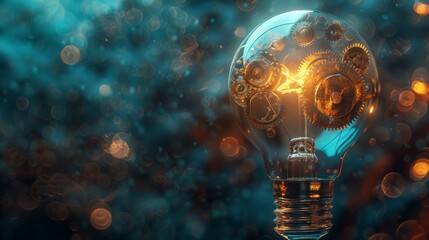 A concept image of a light bulb with gears and circuitry inside, symbolizing the idea of innovation and the inner workings of technology.