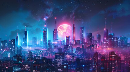 A futuristic city skyline at night, with neon lights and innovative architecture, symbolizing a dynamic and rapidly transforming urban landscape.