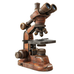 Retro-style microscope with visible rust and patina suggesting aged equipment or scientific history Game Art concept isolated on white background