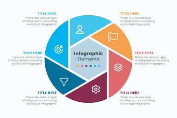 Minimal business circle infographic design template for cycling diagram. presentation and round chart. Business concept with 6 stages. Modern flat vector illustration for data visualization.