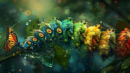 A montage of images depicting the transformation of a caterpillar into a butterfly, symbolizing the process of innovation and dynamic change.