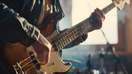 Obraz premium A young man playing a accoutic guitar worshipping God