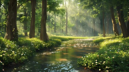 Obraz premium summer forest clear stream pic