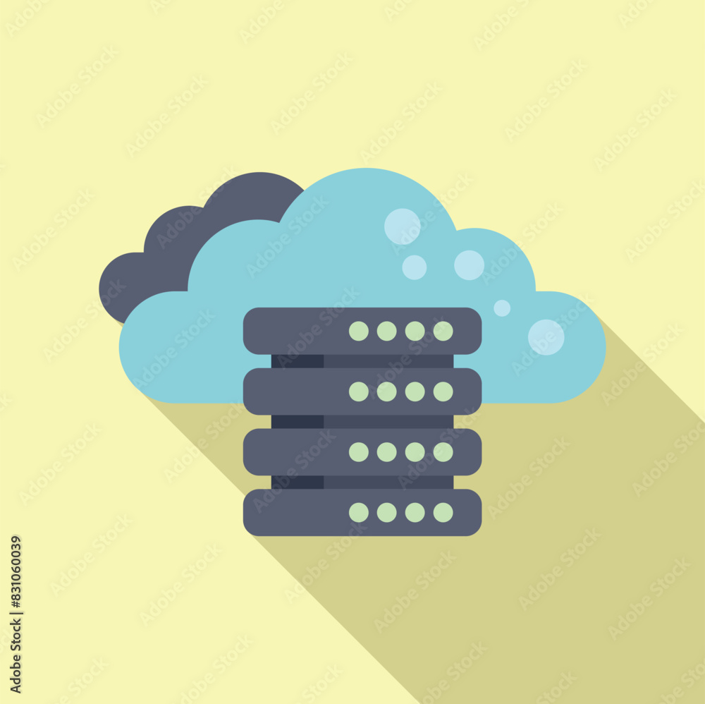 Aufkleber flat design icon representing cloud computing and data storage, featuring a server rack and cloud