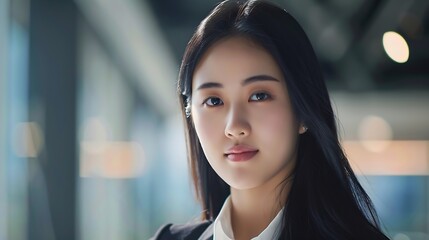 Obraz premium Full length image of young Asian business woman on background : Generative AI