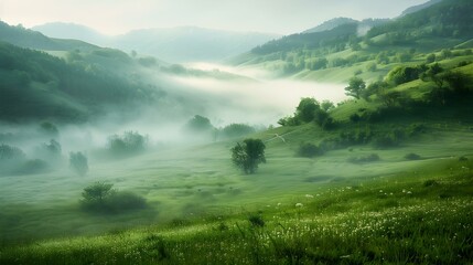 misty morning valley green