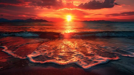 an evening beach red sunset image