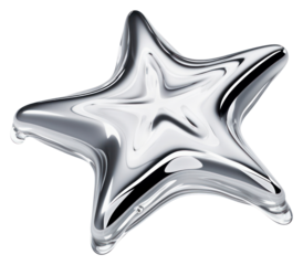 PNG 3d render of star shape metal white background.