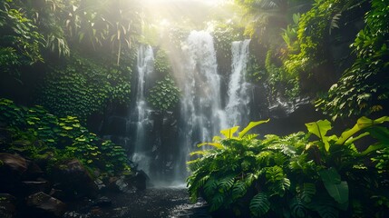 Obraz premium serene waterfall greenery img