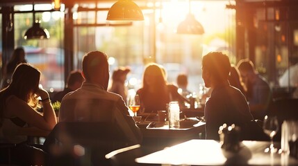 Presentation restaurant and business people in lunch meeting for discussion planning and group work Coffee shop teamwork and men and women talking for team building collaboration and i : Generative AI
