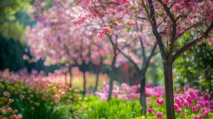 spring garden blooming trees