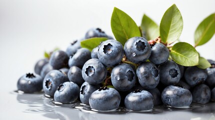 bunch of blueberry on plain white background with water splash