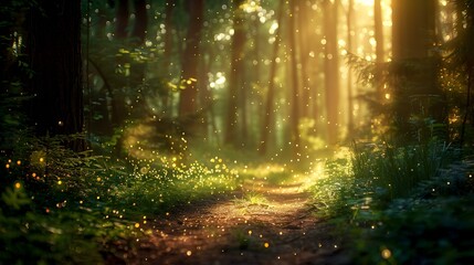 an evening forest fireflies pic