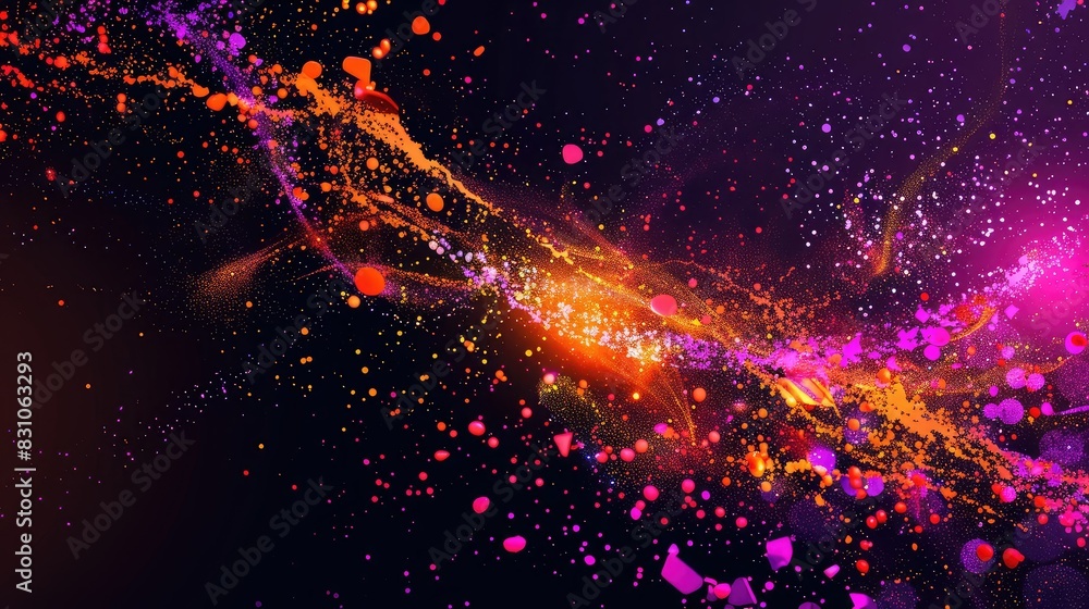 Poster abstract background with colorful glowing particles.