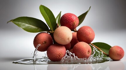 bunch of lychee on plain white background with water splash